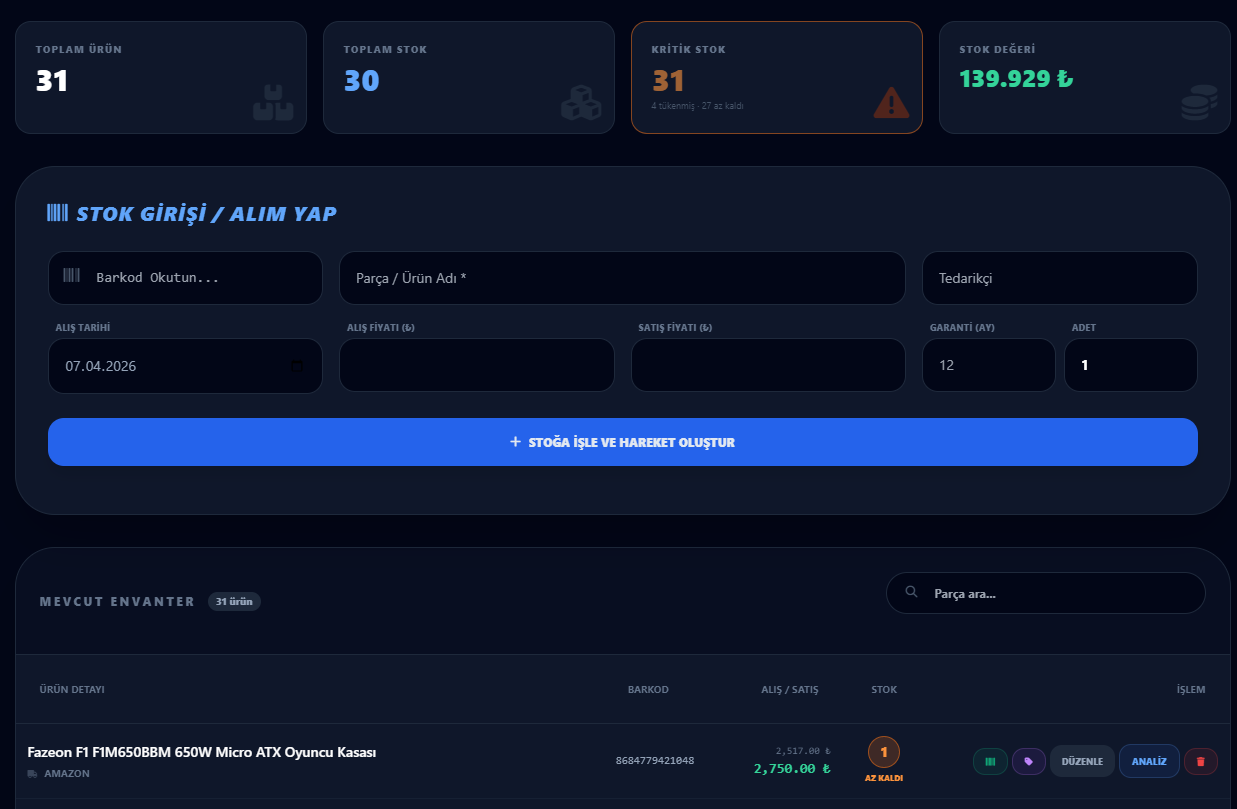 Stok Yönetimi ekranı