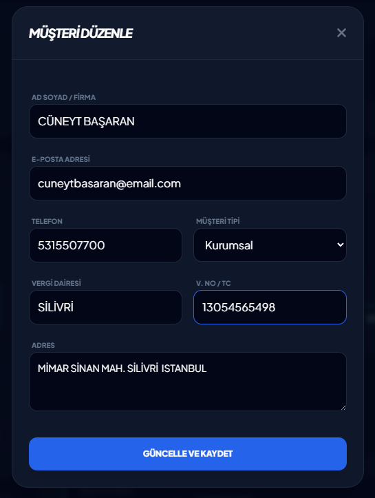 Teknik Servis Takip Programı — Müşteri bilgillerini düzenleme