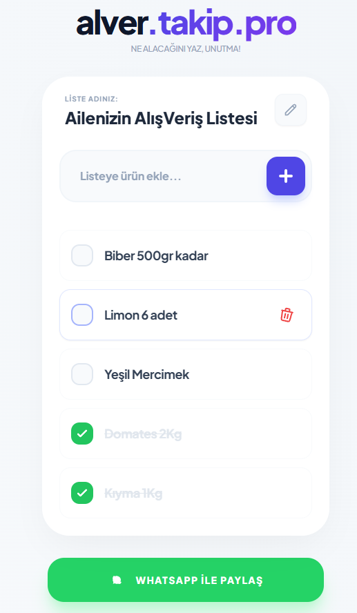 Alış Veriş Listesi — Alışveriş listesi ihtiyaç listesi takibi