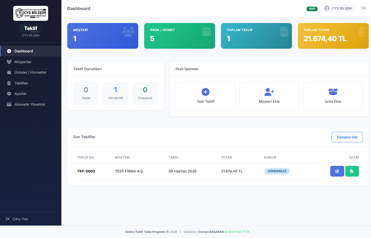 Teklif Takip Programı — Ana Ekran
